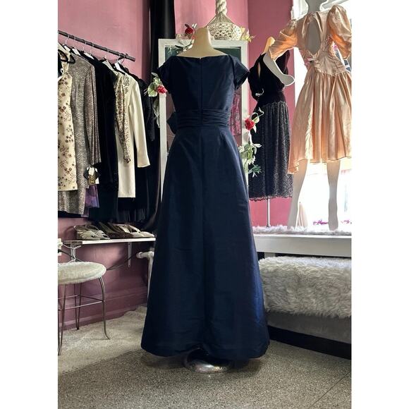 Alfred Sung Modern Does 50s Navy Blue Evening Gown Dress Wedding Formal S - Picture 6 of 8